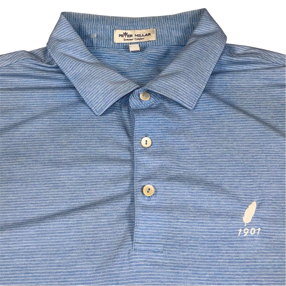 Peter Millar Summer Comfort Golf Polo Striped Performance Light Blue Mens XL